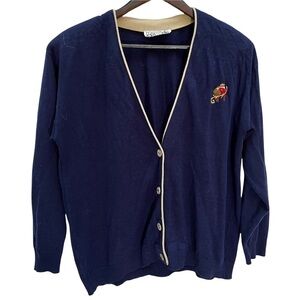 VINTAGE 90's💙Varsity Navy Button Front V-Neck Cardigan Sweater Size XL